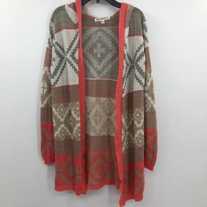 Say What? Cardigan Womens Small Chevron Striped Oversized Hooded Long